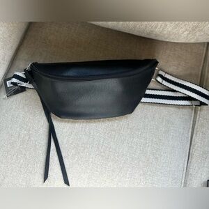 NWT Black Cross Body Belt Bag with Striped Strap